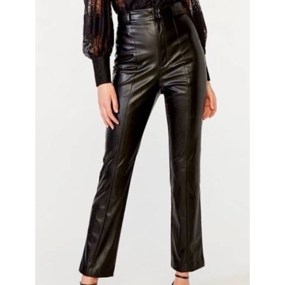 Bardot Black Faux Leather High Waisted Seam Front Pants US 10 L